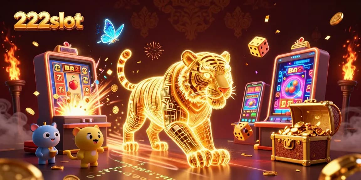 Mainkan 222slot dengan slot menakjubkan dan jackpot dalam ilustrasi kasino digital.