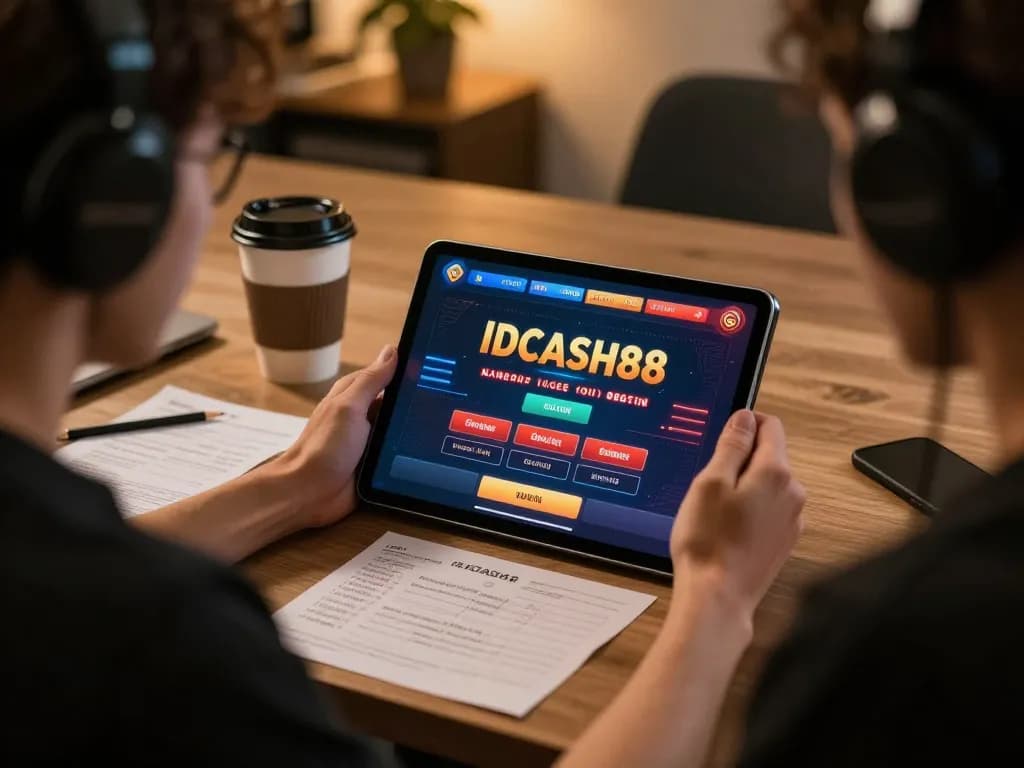 Engaged player exploring IDCASH88 gaming on tablet with strategic notes for better odds.