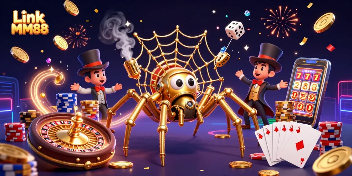 Spin for fortune at Link MM88 with the lively steampunk scene filled with coins and games.