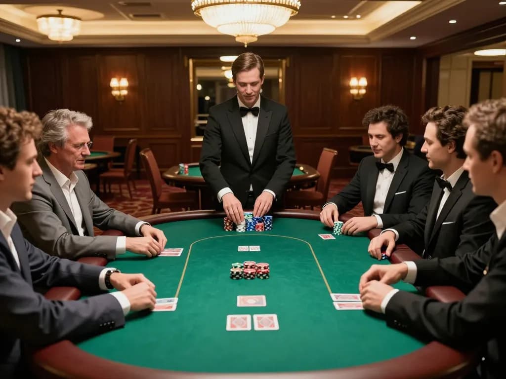 Go88 players showcasing strategic gameplay at an upscale poker table in a luxurious casino setting