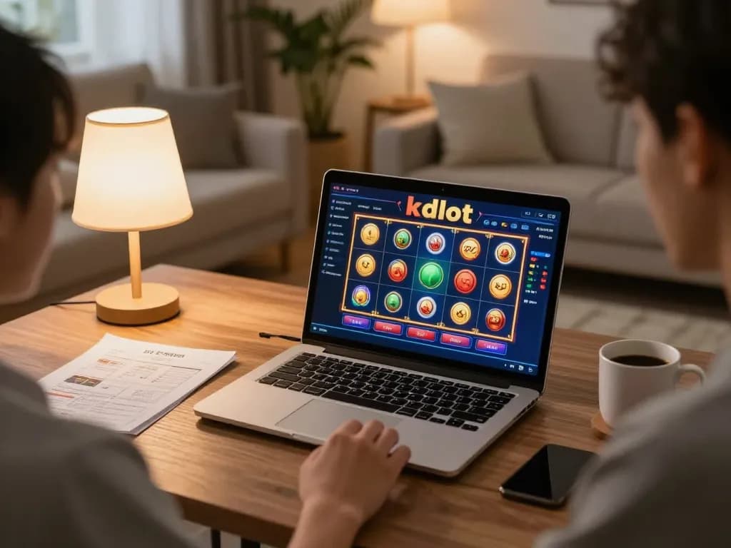 Player enjoying kdslot online gaming experience with cozy home setup focused on strategy.