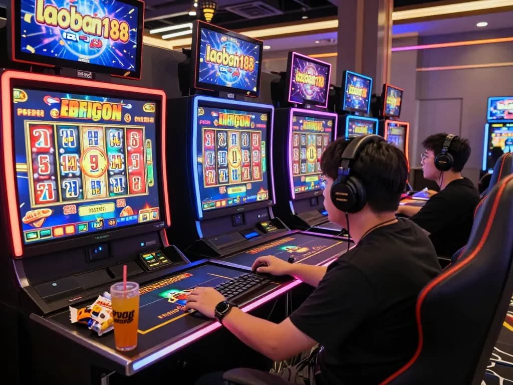 Pemain yang terlibat dalam permainan laoban188 slot gacor terpercaya di pengaturan permainan online yang vibrant.