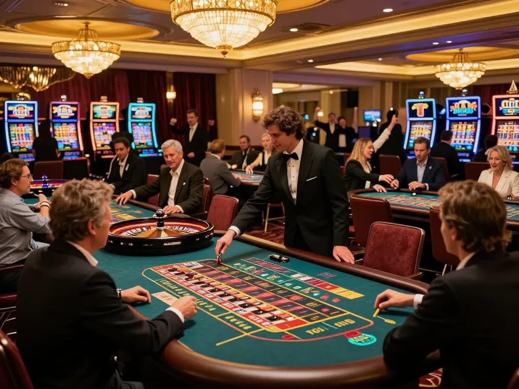 Players enjoying a thrilling roulette game at a Sunwin casino, showcasing vibrant gameplay and luxury atmosphere.