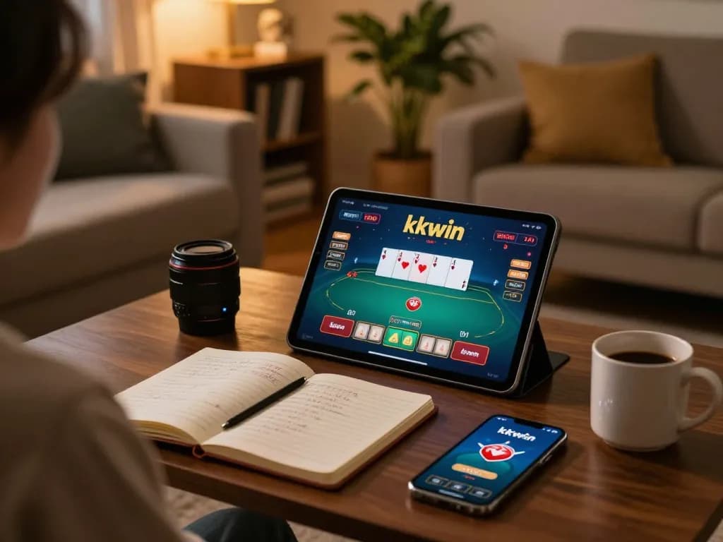 Engage with the app kkwin for online casino fun, featuring a cozy home gameplay setup.