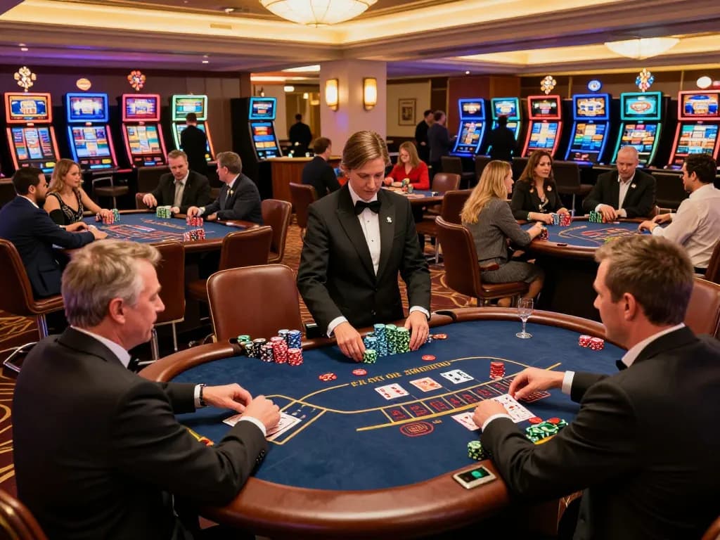 hi88 players engaging in a thrilling game of blackjack at a luxurious casino table
