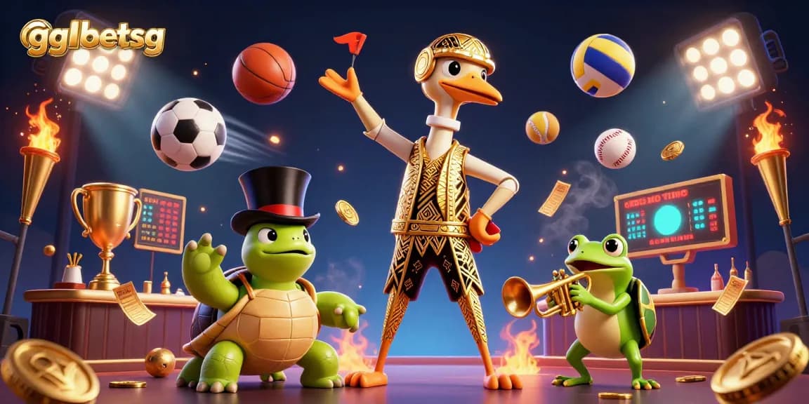 Bet smartly using gglbetsg with a festive scene of gaming characters and active sports betting elements.