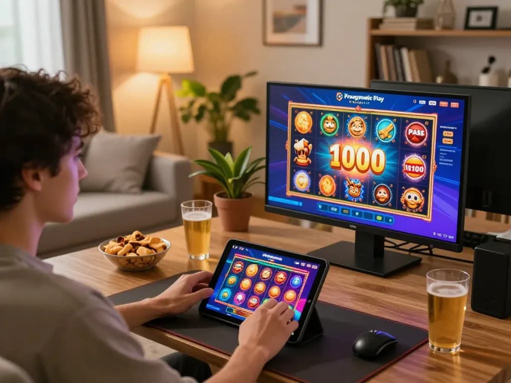 Engaging in Pragmatic Play Login for online slot gaming from a cozy home environment.
