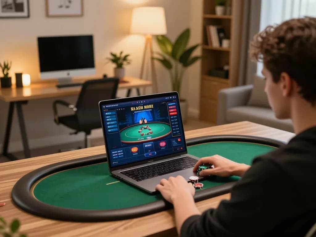 Gamer playing online poker at SC88 with a modern setup and casino graphics on display