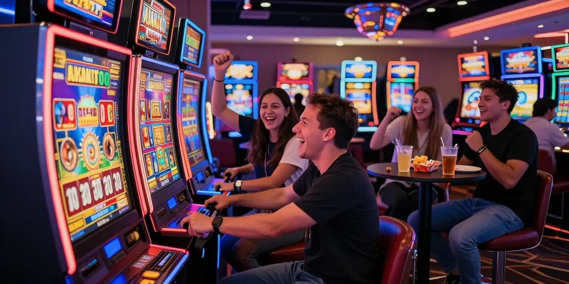 Exciting pajaktoto slot gaming scene with diverse players celebrating wins in a vibrant casino atmosphere.