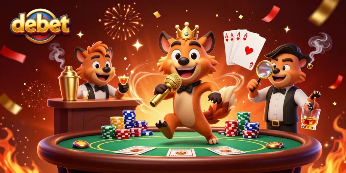 Experience the thrill of debet with engaging characters and vibrant casino elements in this 3D illustration.