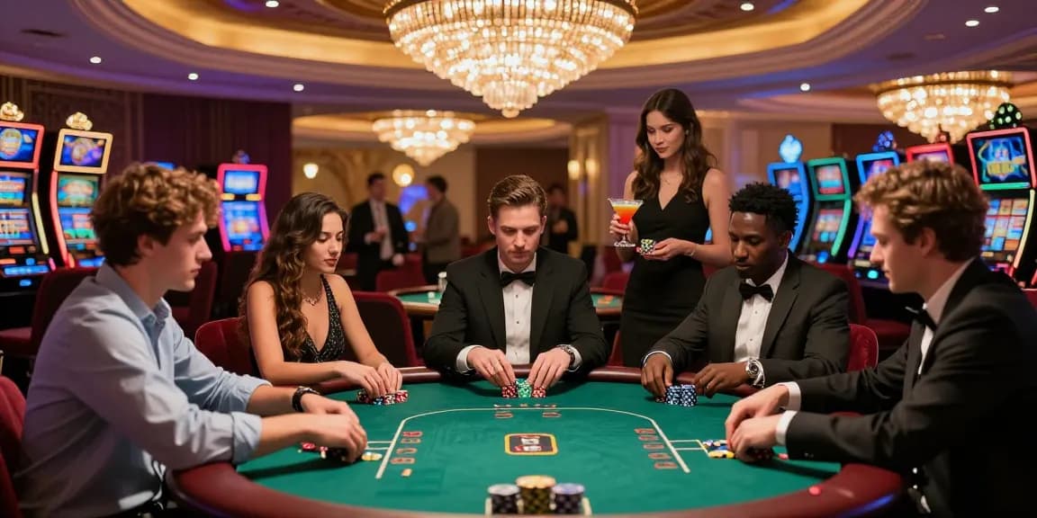 Exciting poker night at fau88.com casino with diverse friends at a luxurious gaming table.