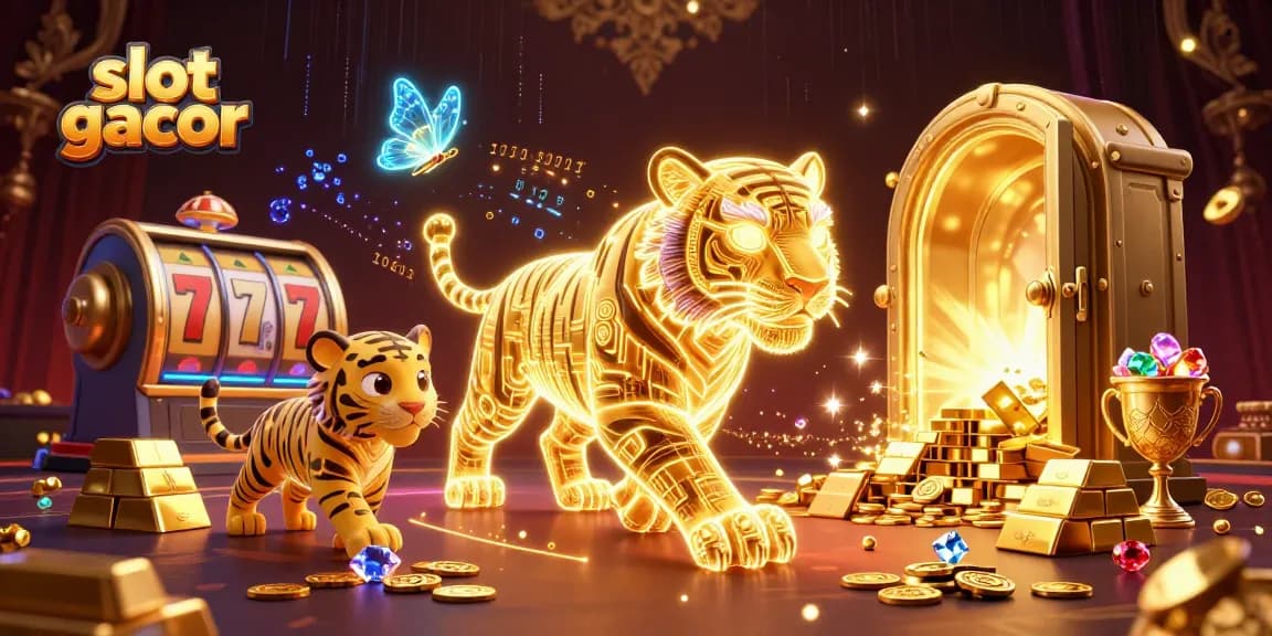 Engage in slot gacor gaming as a neon tiger prowls treasure-filled casino