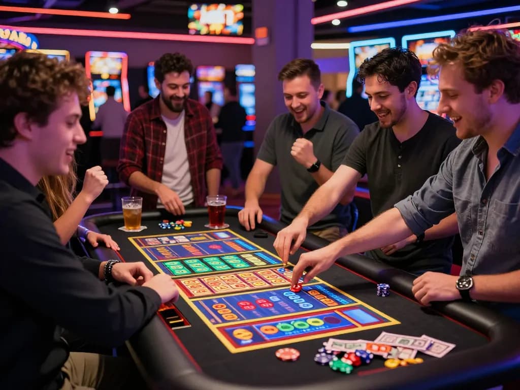 Exciting group of friends enjoying link gacor games at a lively casino table