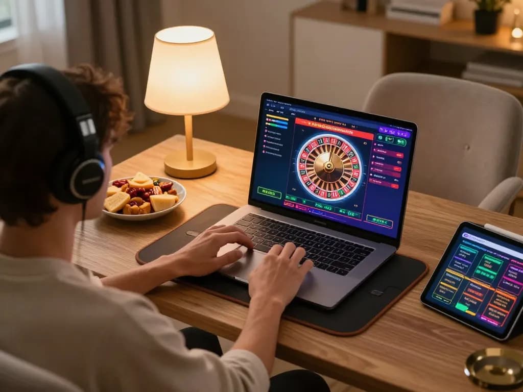 Engaging in an online casino gaming session with n188 on a laptop showing roulette.