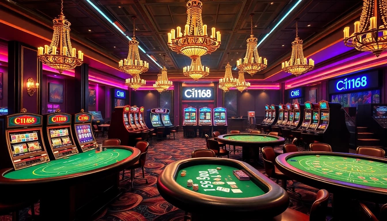 Experience high-stakes gaming at C168 with vibrant casino tables and thrilling slot machines.
