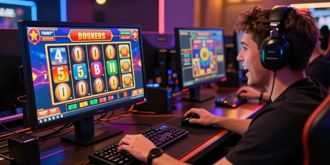 Engaged player enjoying thrilling online gaming at credit card casinos with vibrant graphics and bonuses.