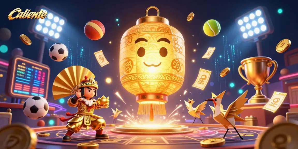 Caliente unleashes excitement with a vibrant night market casino scene showcasing dynamic sports balls and engaging characters.