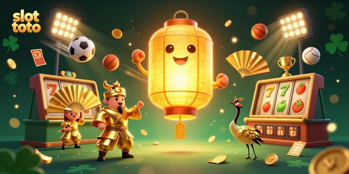 Experience exciting slot toto adventures with a vibrant scene of casino characters winning big.
