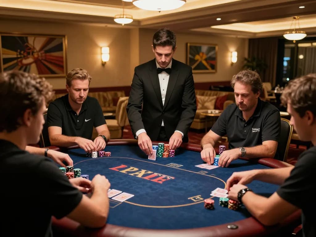 Players engaging in intense poker gameplay in a luxurious high-roller room, showcasing smart city hostels financial convenience.