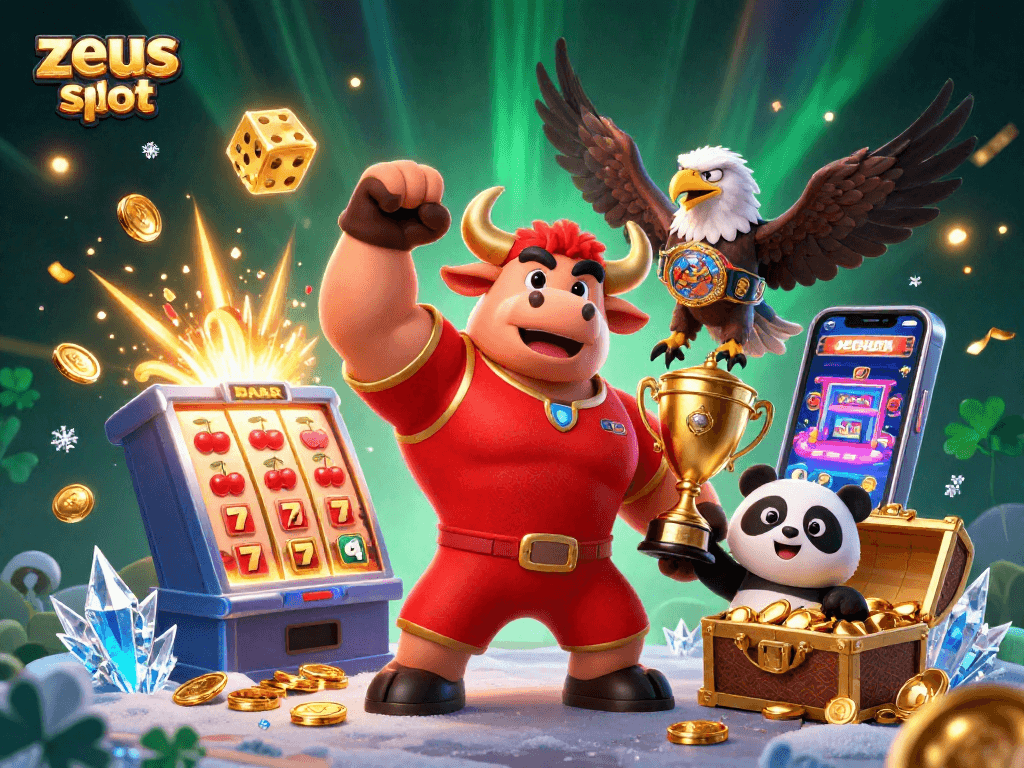 Experience the excitement of zeus slot with vibrant characters, jackpot symbols, and thrilling casino elements.
