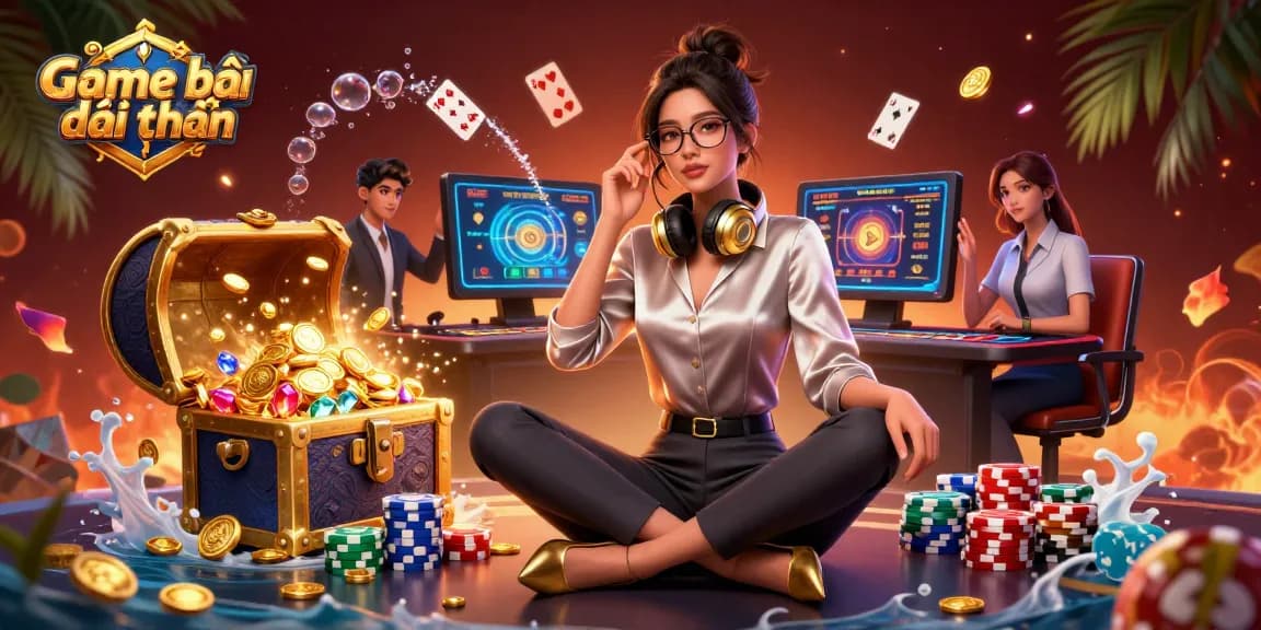 Engage in Game bài đổi thưởng with vibrant poker action, gold coins, and casino visuals.