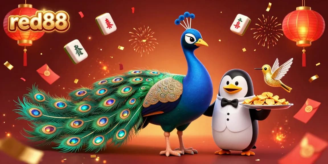 Capture the excitement of red88 with a vibrant casino-themed 3D illustration featuring characters and golden chips.