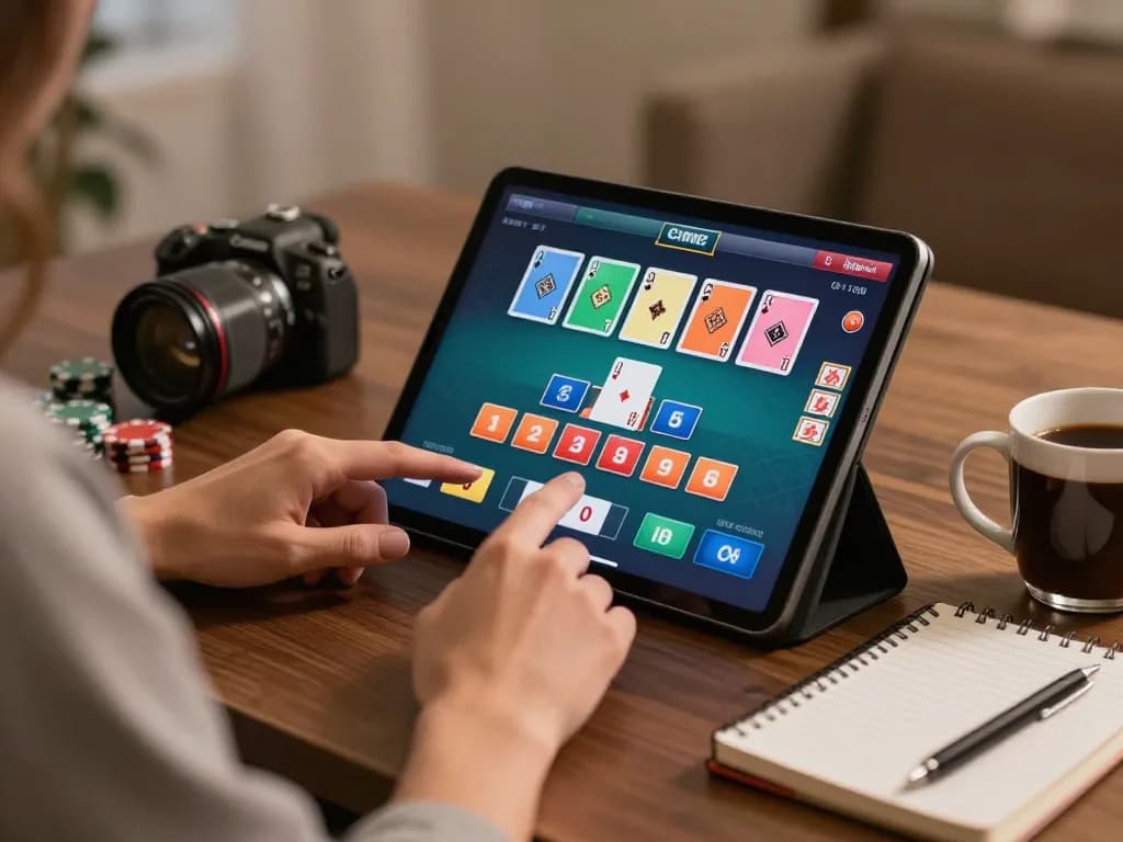 Engaging with kdslot poker game on a tablet in a cozy home environment for strategic gaming.