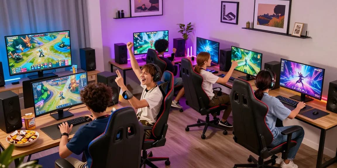 Exciting gamebaidoithuong scene with players enjoying online gaming experience in a lively living room setting.