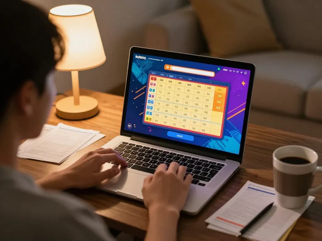 Kdtoto player engaging with online gambling interface at home, showcasing strategic betting atmosphere