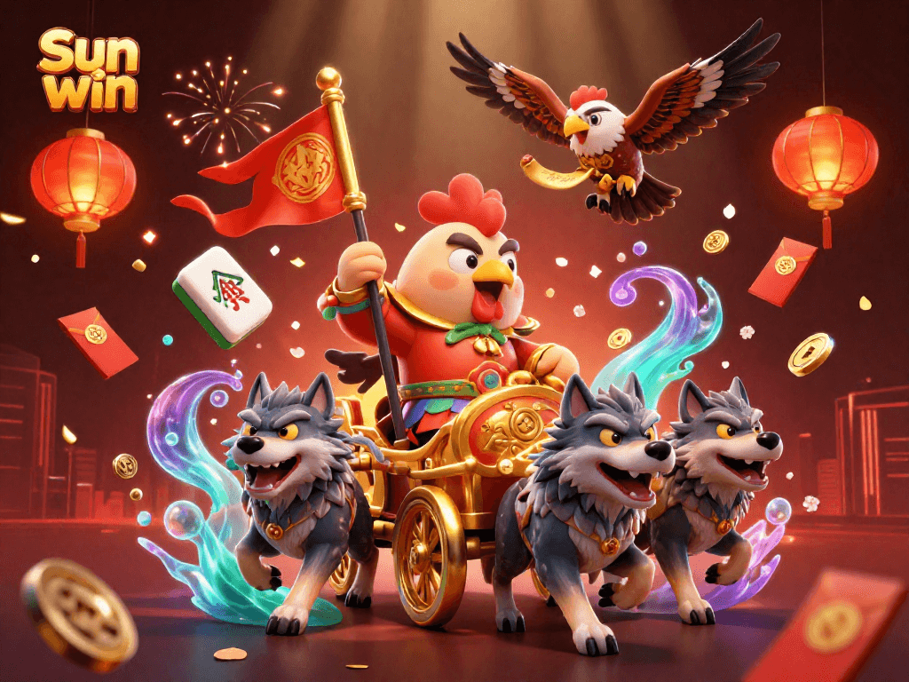 Experience thrilling challenges at Sun win with a dynamic 3D scene highlighting casino excitement.