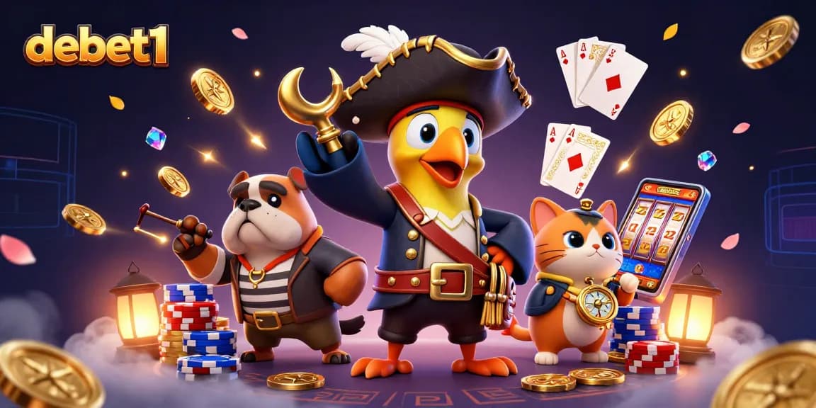 Experience thrilling adventures with debet1 in this vibrant casino scene featuring pirates and prizes.