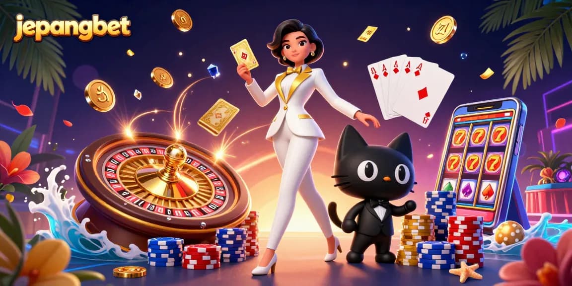 Engineered for spinning thrills, this jepangbet scene showcases vibrant slot reels and card magic.