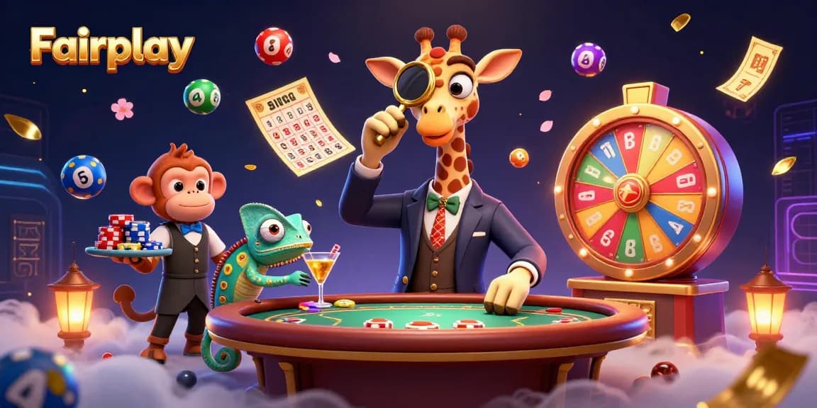 Experience Fairplay at its finest with our vibrant casino scene featuring animated characters and dynamic game elements.