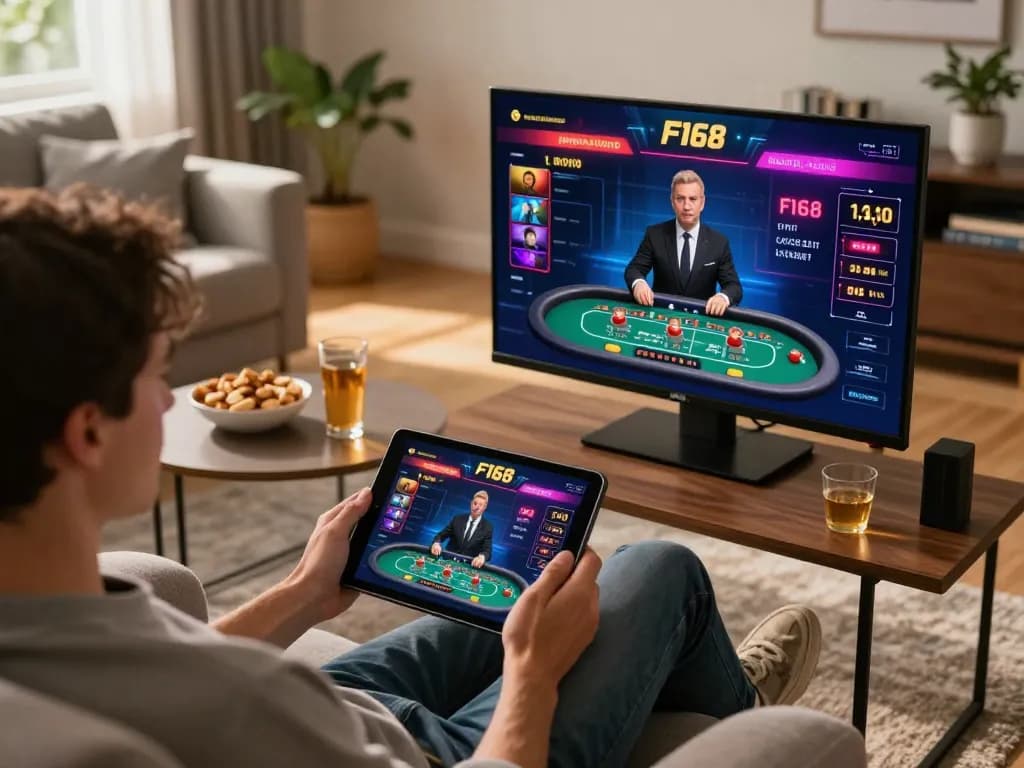 Engaging online session on F168 with a player enjoying a live dealer game on tablet.