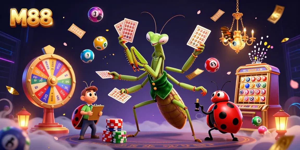M88 offers exciting betting opportunities with vibrant lottery balls and a dynamic casino scene.