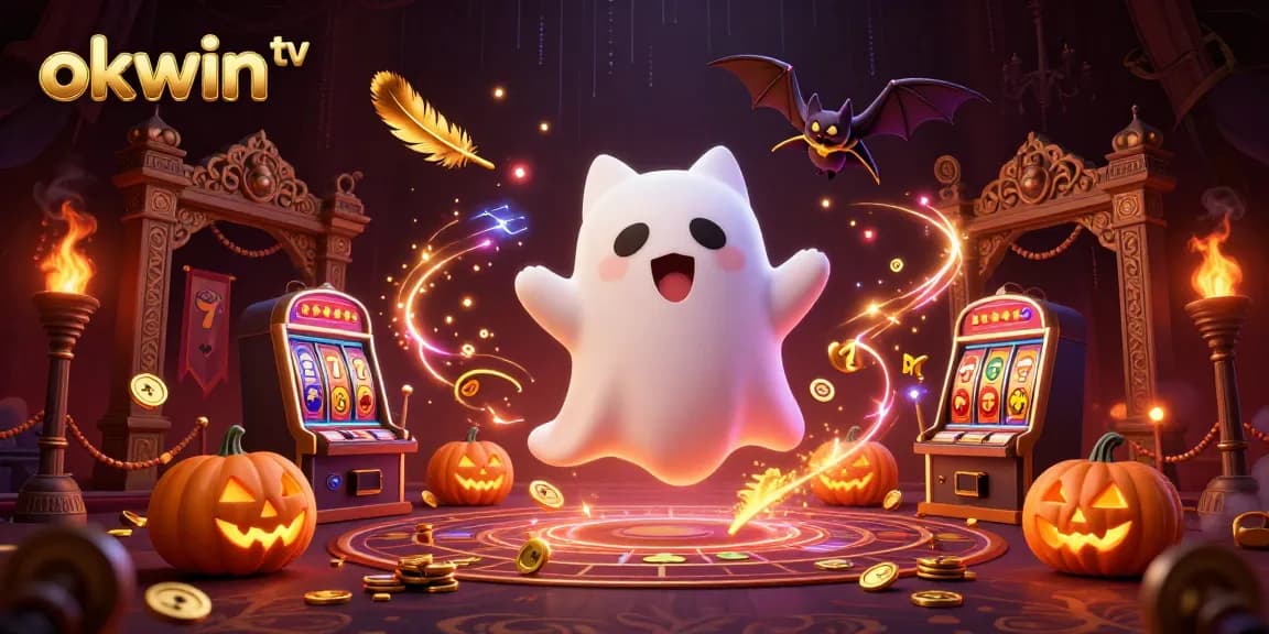 Experience the thrill of betting action with okwin tv's vibrant casino scene featuring friendly ghost cat.