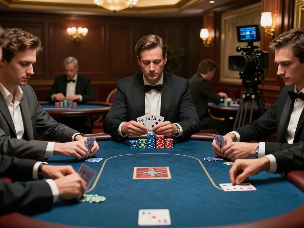 Players at a high-stakes poker game at 388bet, showcasing strategic card play and excitement.