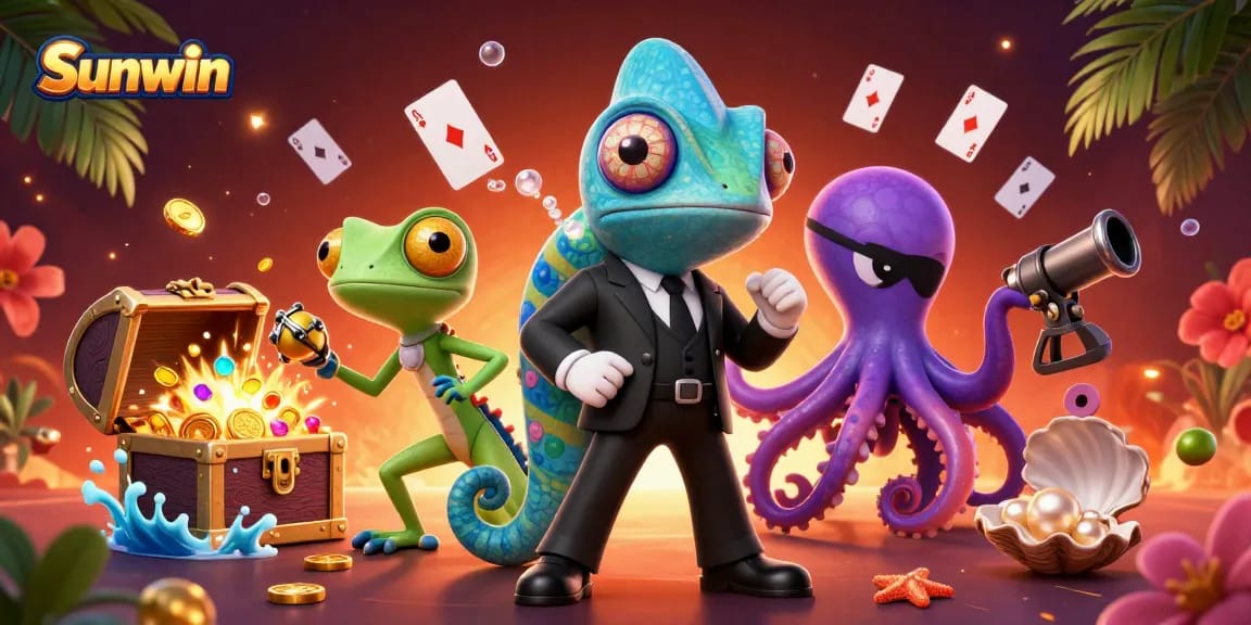 Engage in thrilling gameplay at Sunwin with a dynamic illustration featuring colorful casino elements.