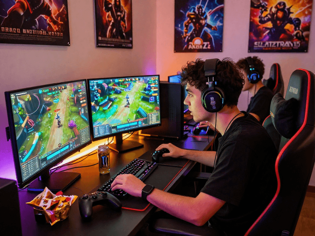 Youth engaged in gameplay on mpocash.blog, showcasing an immersive online gaming environment with vibrant graphics and gaming setup.