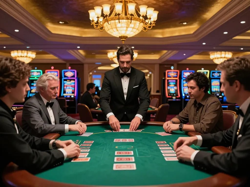 Experience the thrilling gameplay at lucky88's upscale blackjack tables with engaging players and professional dealers.