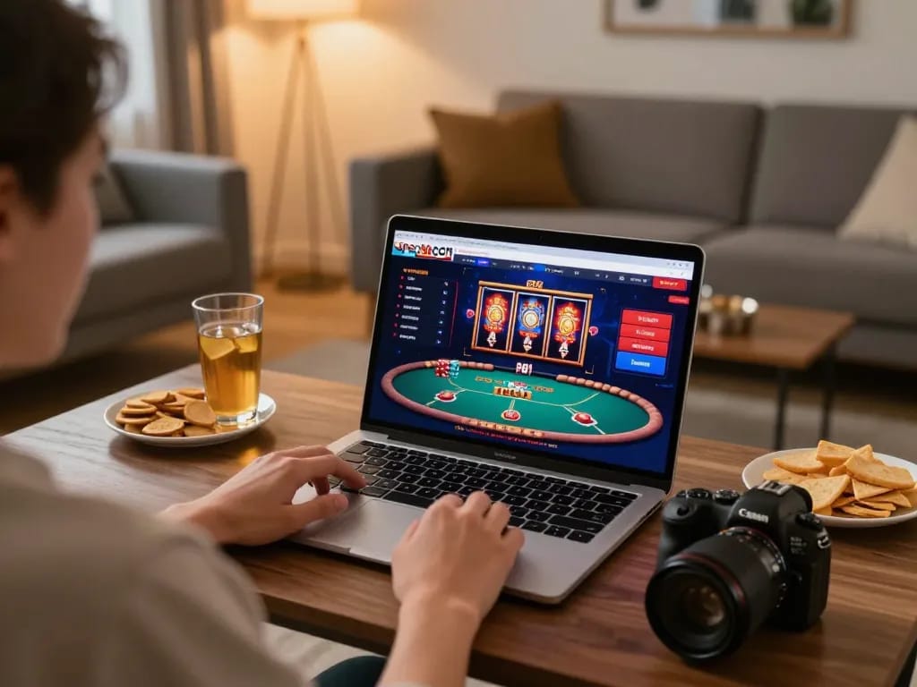 Experience thrilling gameplay on open88 com with an engaging online casino setup in a cozy living room.