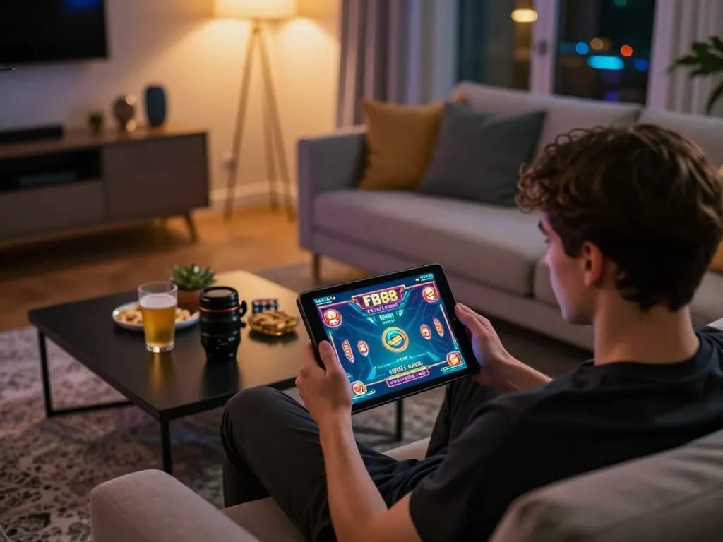 Engaged player enjoying online casino games on FB88 from the comfort of home