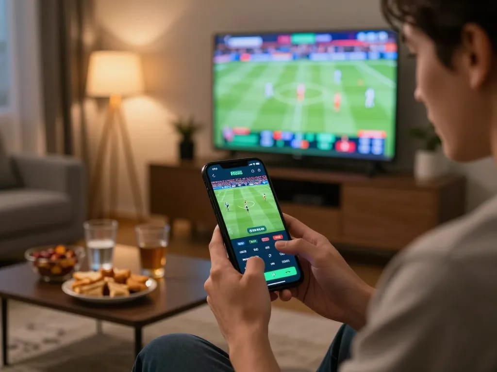 RR88 mobile app being used for thrilling live sports betting during an exciting game.