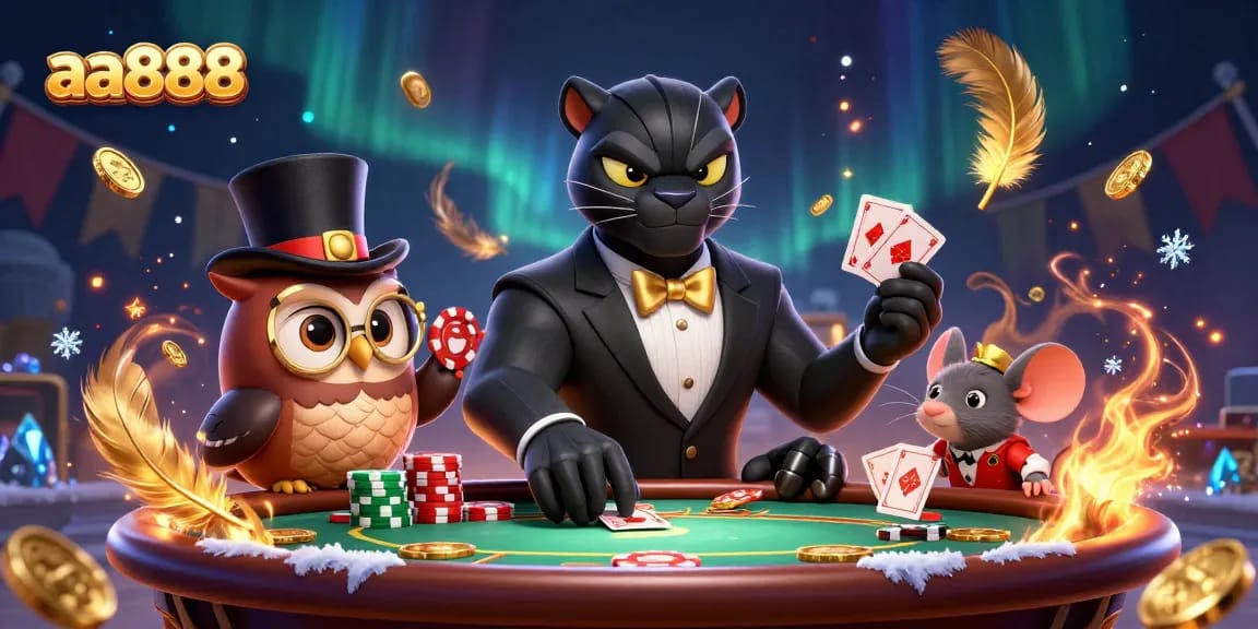 Experience thrilling poker at aa888 with stylish characters and dynamic casino elements.