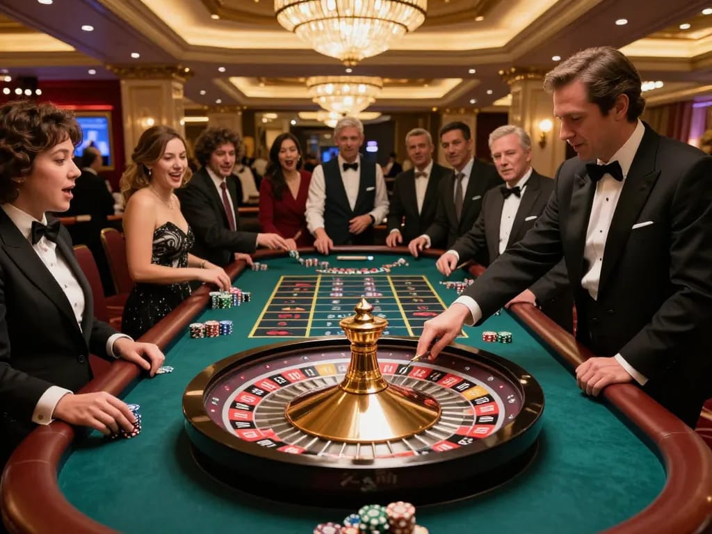 Players enjoying a lively roulette game at a casino while chasing mm 88 winning strategies