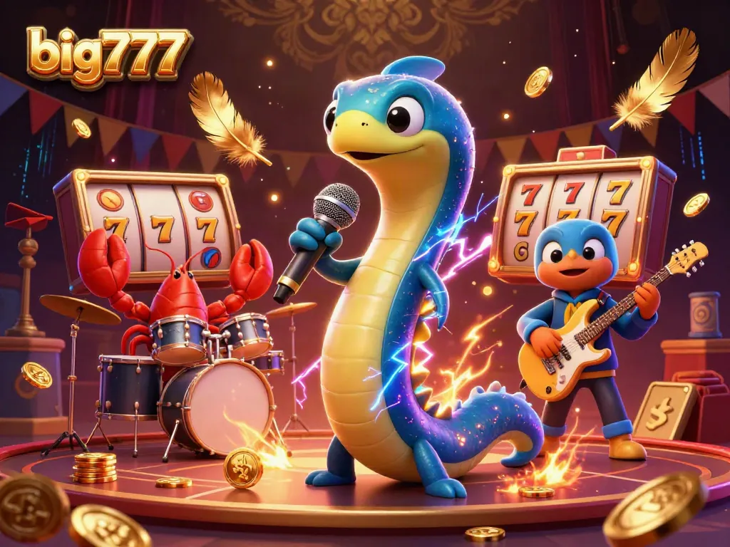 Experience the thrill of big777 with this vibrant 3D casino illustration featuring animated characters and dynamic game elements.