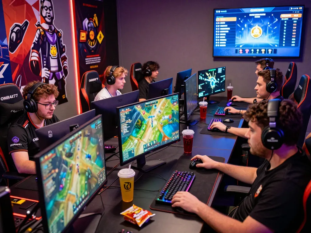 Players immersed in OMBAK77 gaming experience, showcasing lively atmosphere and competitive spirit.