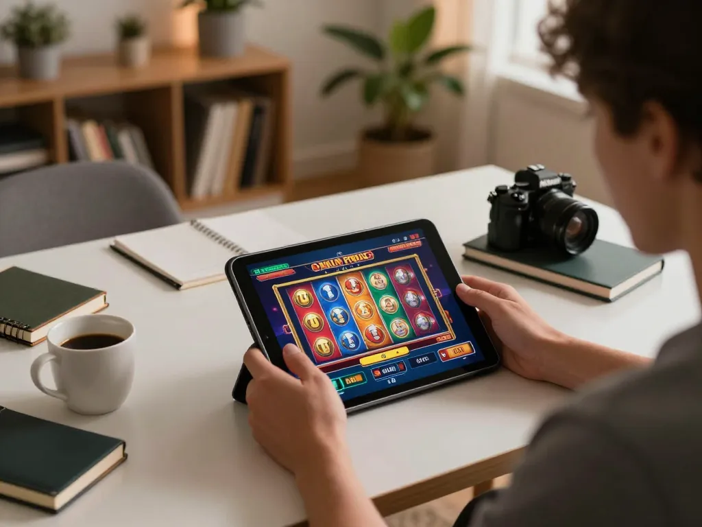 Play slots online at cm88 with dynamic tablet gaming setup and cozy atmosphere.