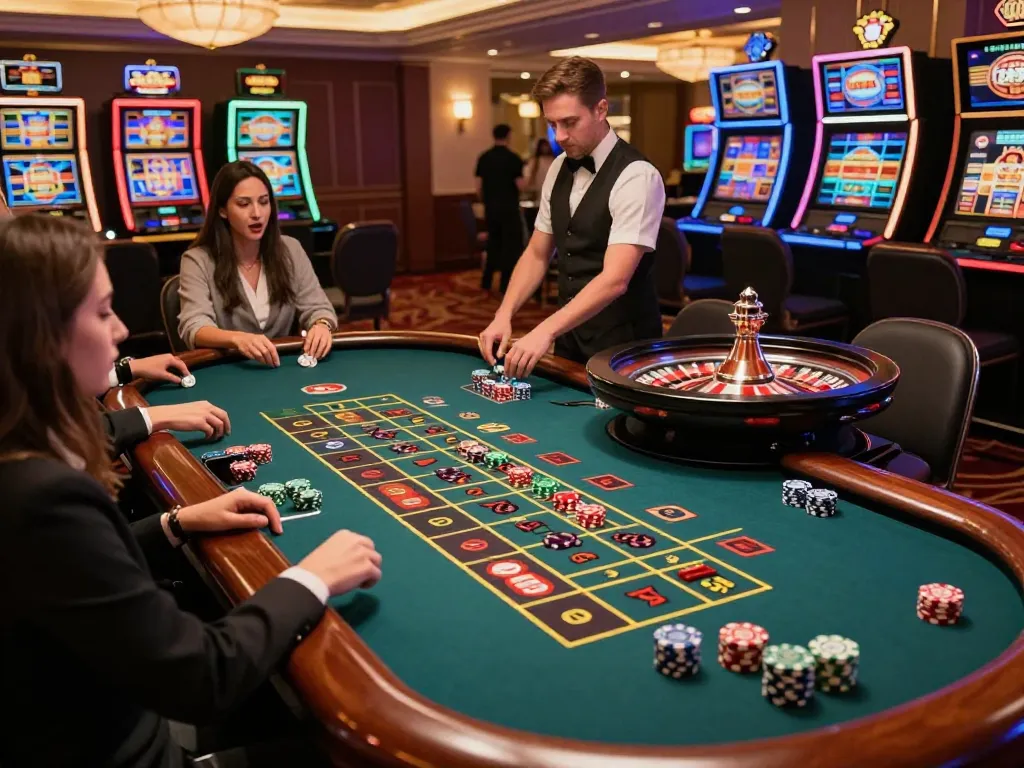 Engaging players at the lc88 roulette table celebrating their gaming excitement in a vibrant casino.