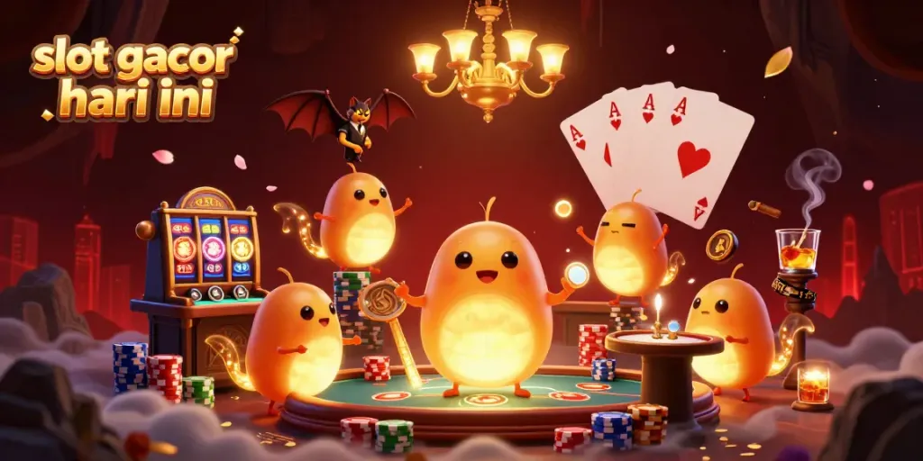 Menghancurkan jackpot dengan slot gacor hari ini dalam suasana kasino yang meriah dengan karakter lucu.